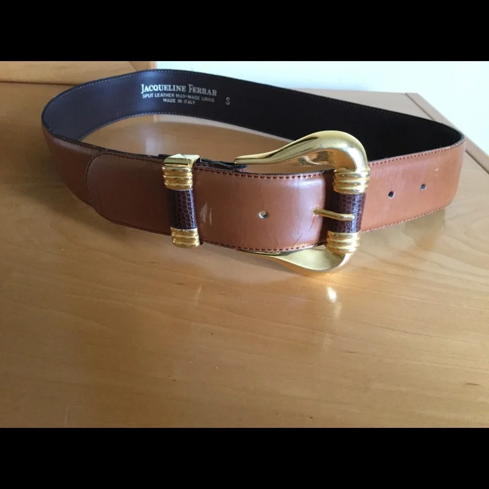 Jacqueline Ferrar brown mustard leather cowgirl belt with gold buckle hardware